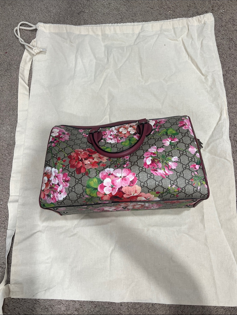 Gucci GG Supreme Blooms Floral Boston Travel Duffel Bag Rare - Picture 14 of 14